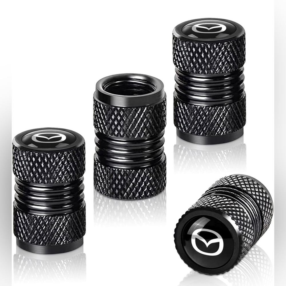 NWT 4 Pcs Black Metal mazda Car Wheel Tire Valve Stem Cover